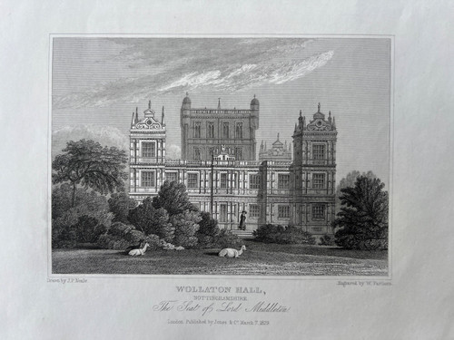 1829 antique print wollaton - 1829, print;